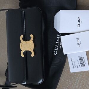 Celine Black Calfskin Leather Triomphe Claude Shoulder Bag